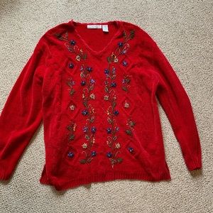 Red Carolyn Taylor flower embroidered sweater